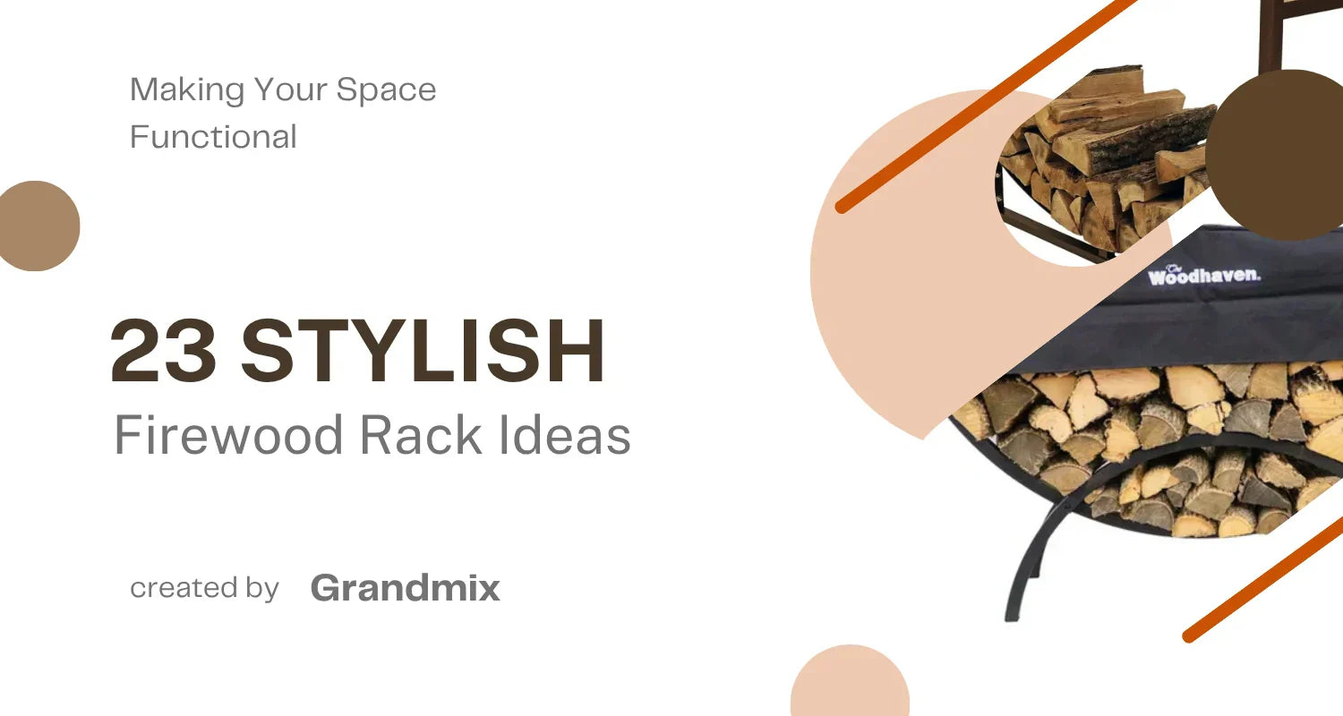 Collage of stylish firewood rack ideas with stacked logs