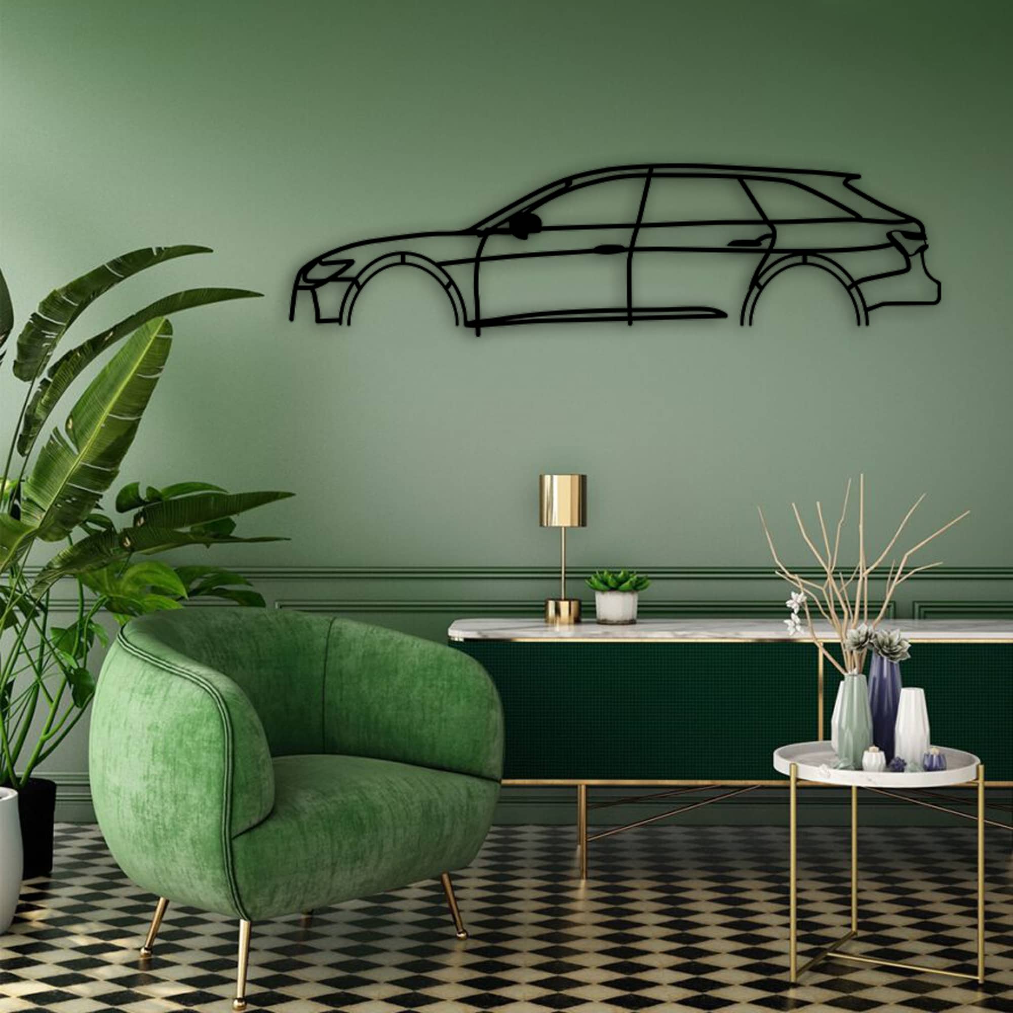 audi rs6 car silhouette with green wall