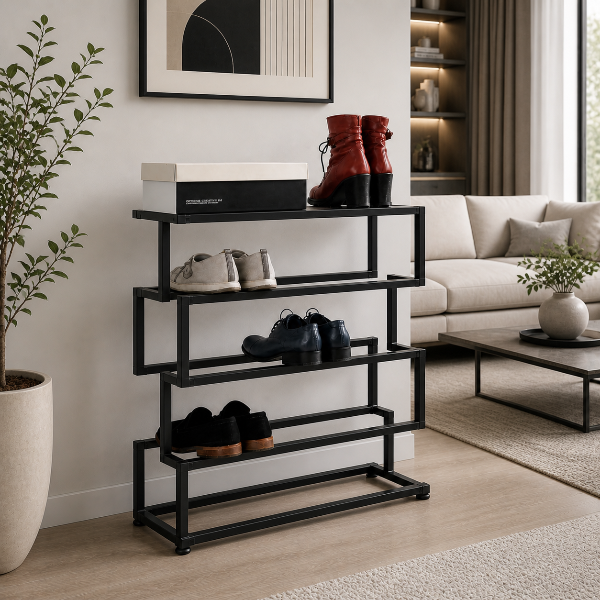 Modern 4-Tier Metal Shoe Rack – Minimalist Entryway Shoe Organizer