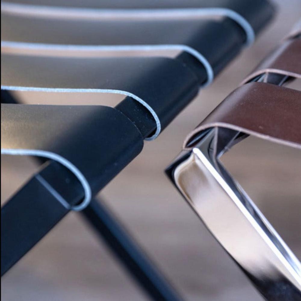 foldable metal luggage rack with genuie leather chippewa shiny silver