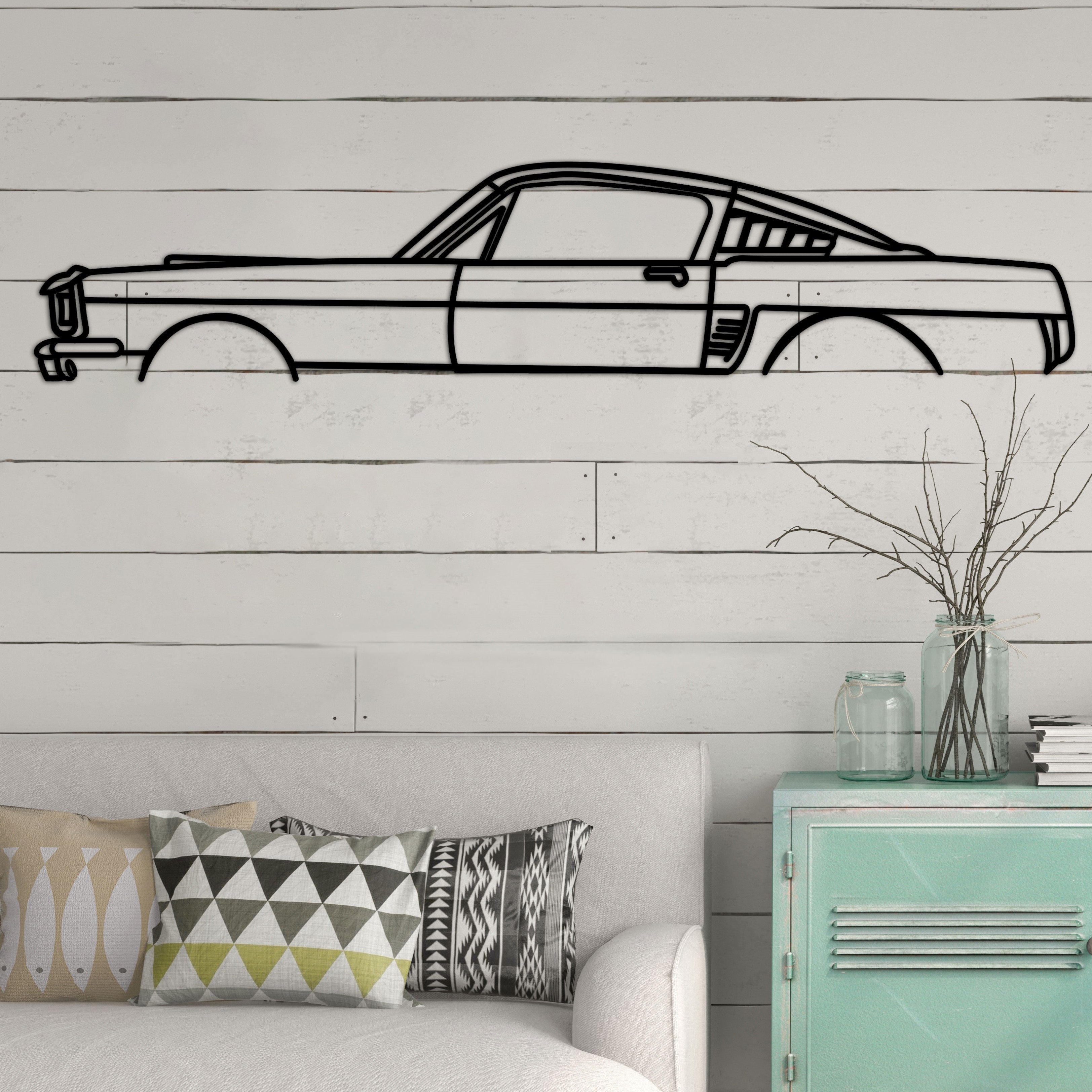 ford mustang 69 car silhouette on the sofa