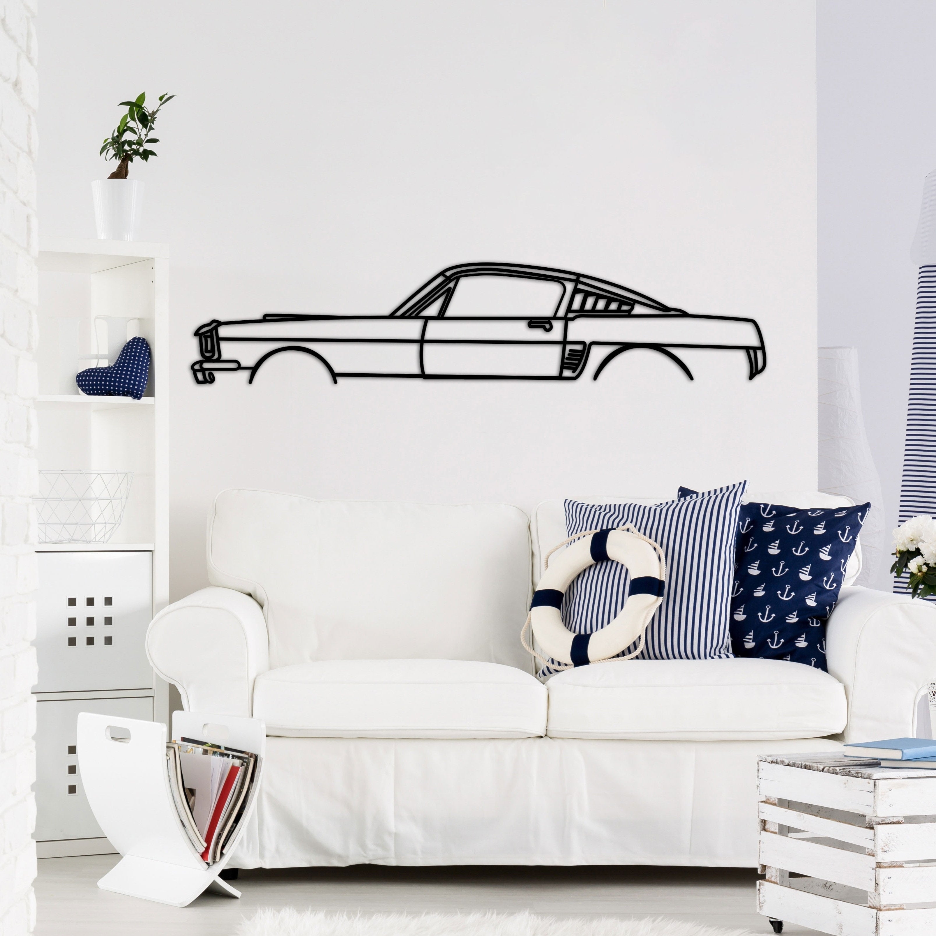 ford mustang 69 car silhouette with white sofa