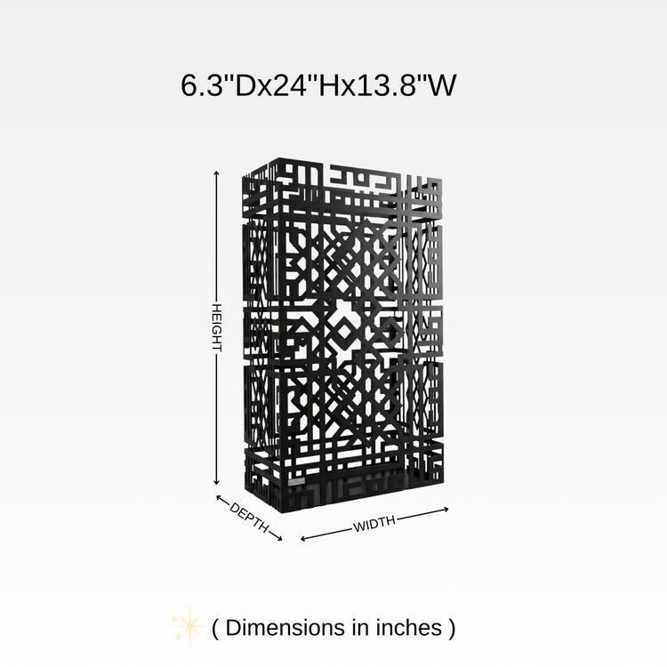 Geometric lattice metal umbrella stand dimensions chart - 6.3in depth x 24in height x 13.8in width