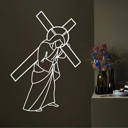 White Jesus Carrying Cross Metal Wall Art