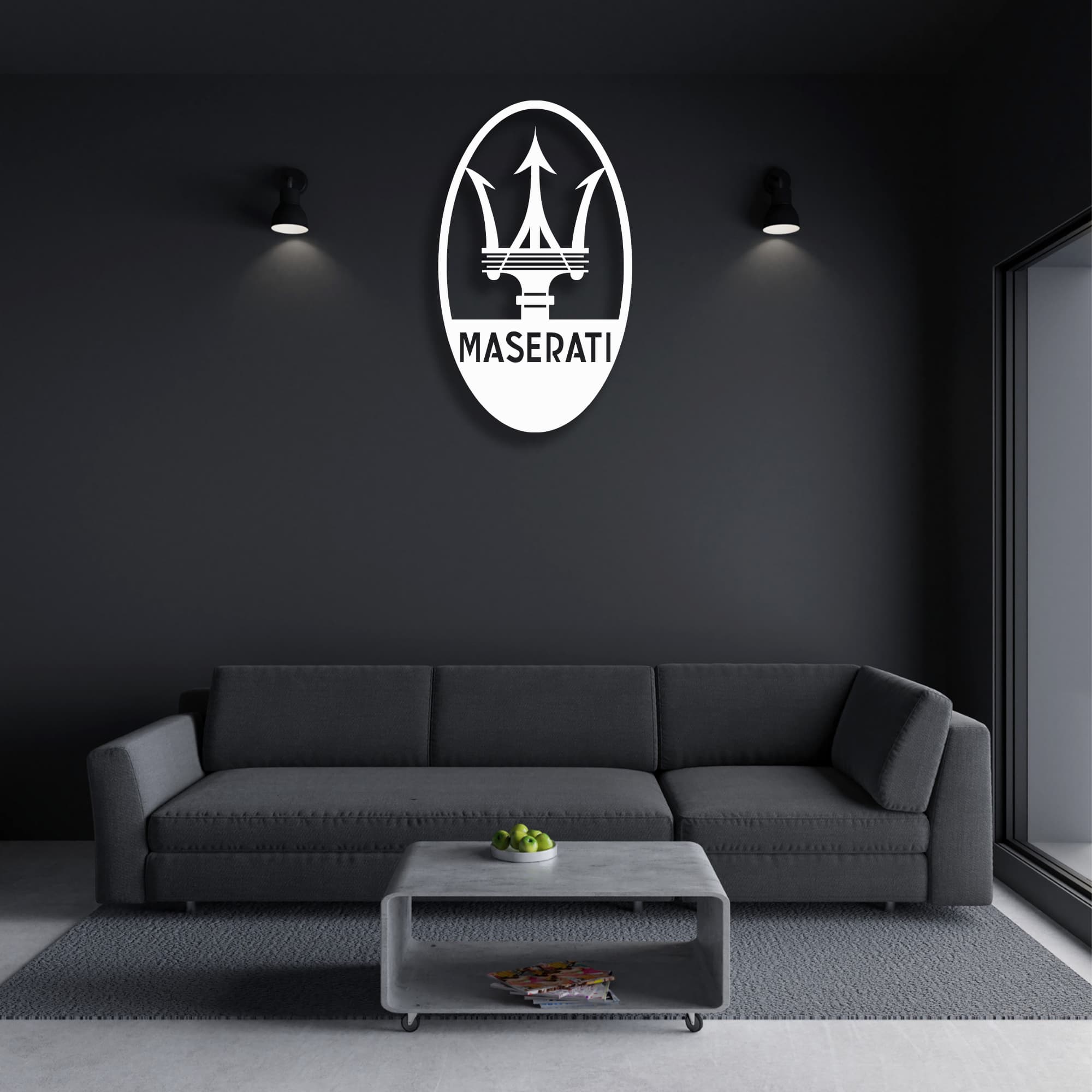 maserati metal logo white
