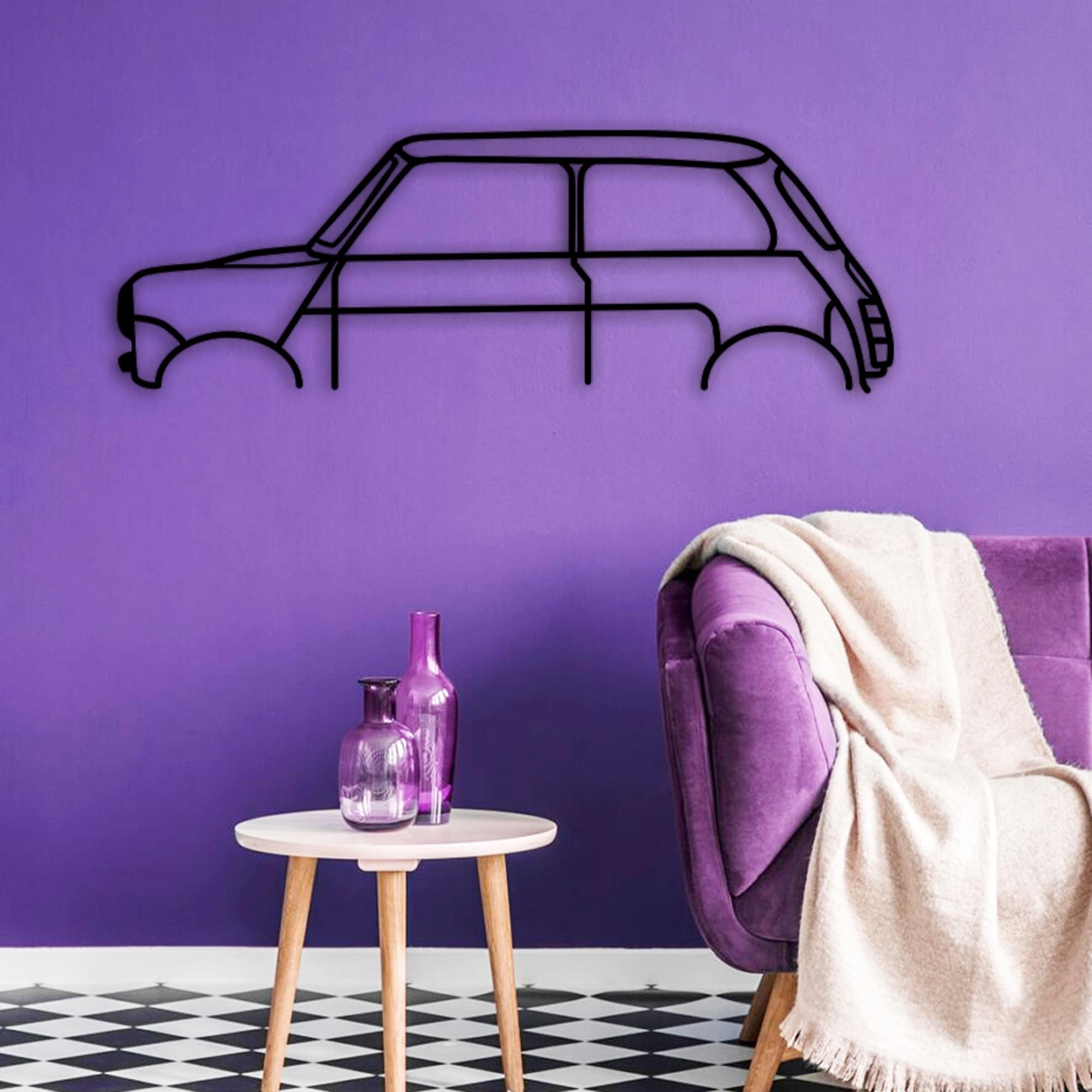mini cooper car silhouette purple wall