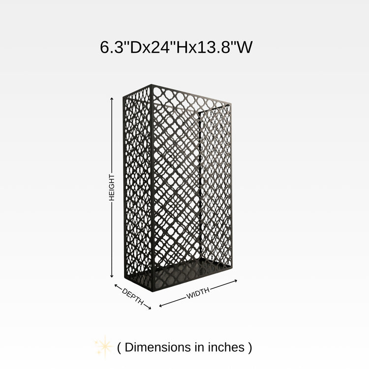 Modern mesh metal umbrella stand dimensions chart - 6.3in depth x 24in height x 13.8in width