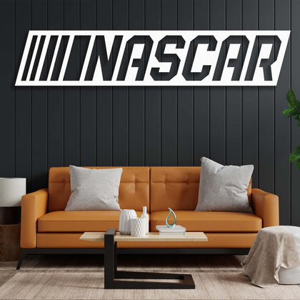 White NASCAR Banner Metal Wall Art