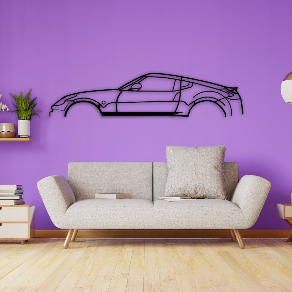 nissan 370z car silhouette purple wall