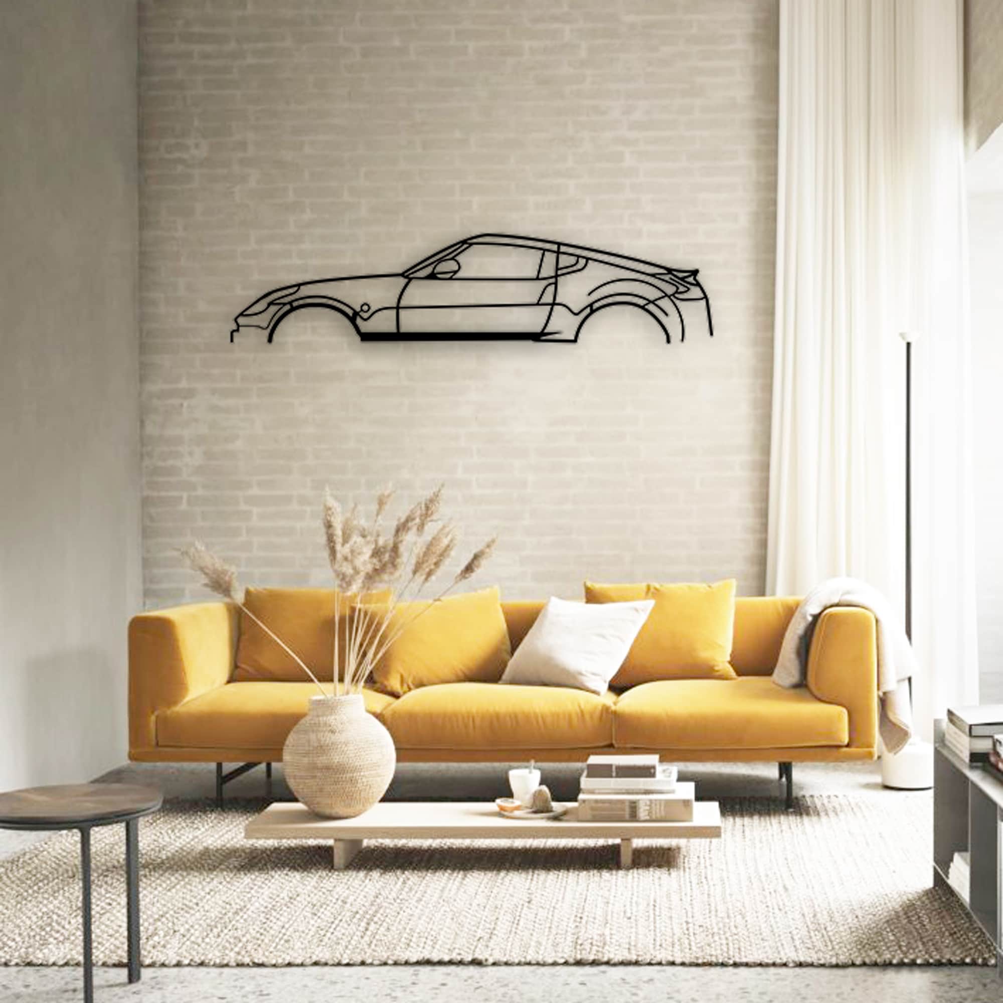 nissan 370z car silhouette yellow wall