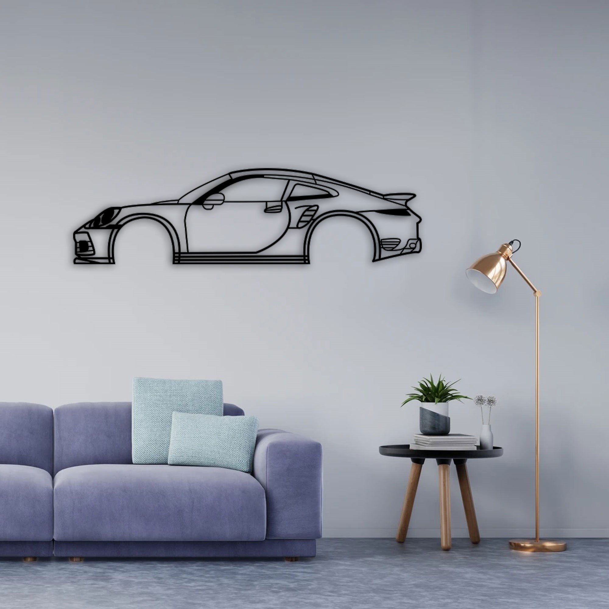 porsche 911 992 turbo s car silhouette blueice wall