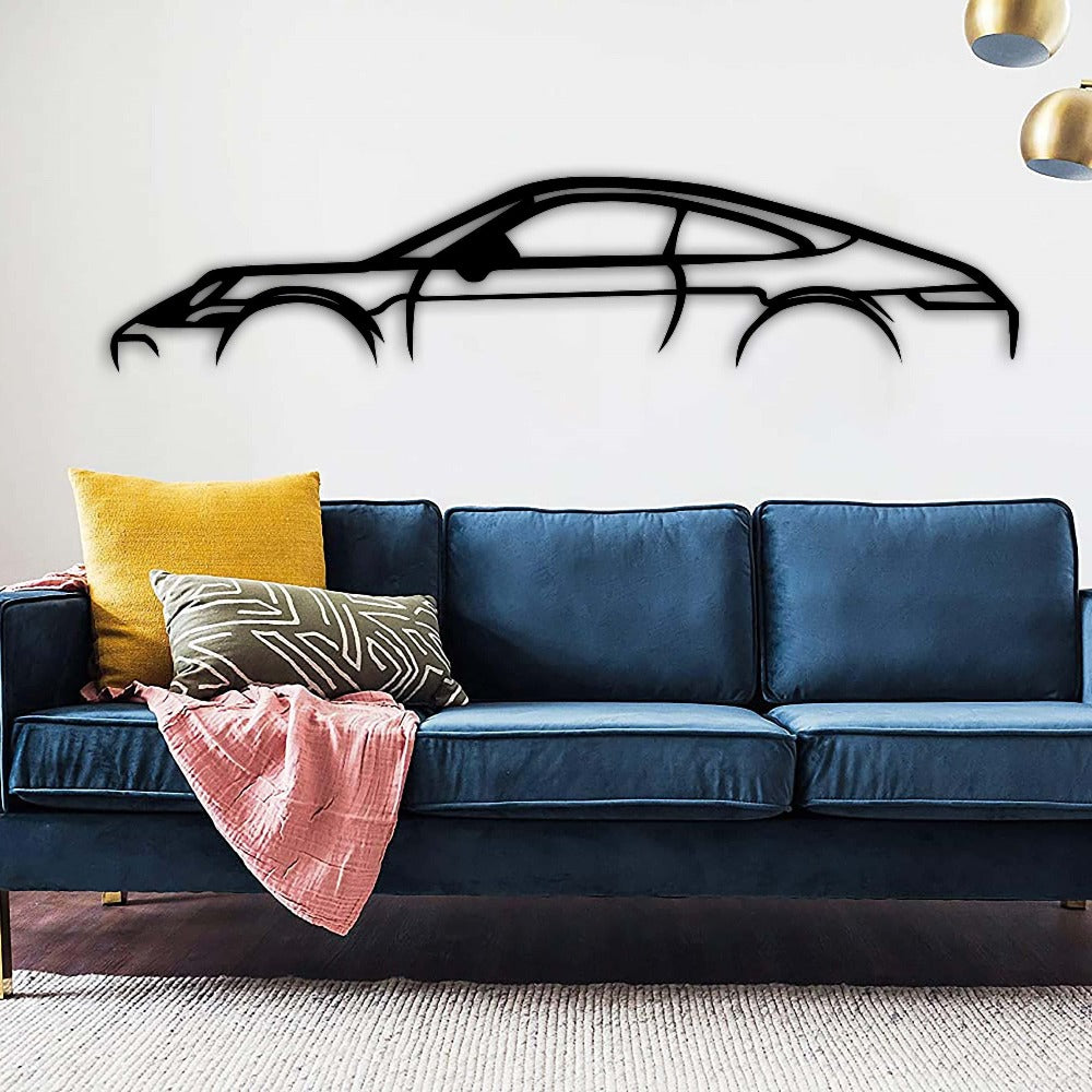 porsche 911 car silhouette with blue sofa