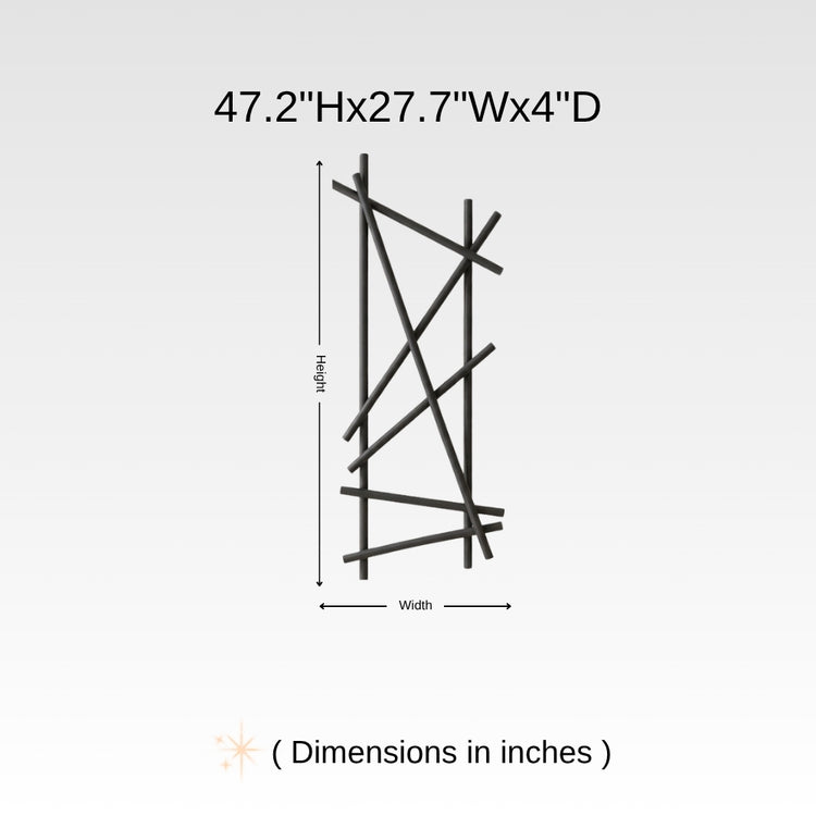Dimension chart for wall mounted branch towel rack showing 47.2 inch height, 27.7 inch width, and 4 inch depth.