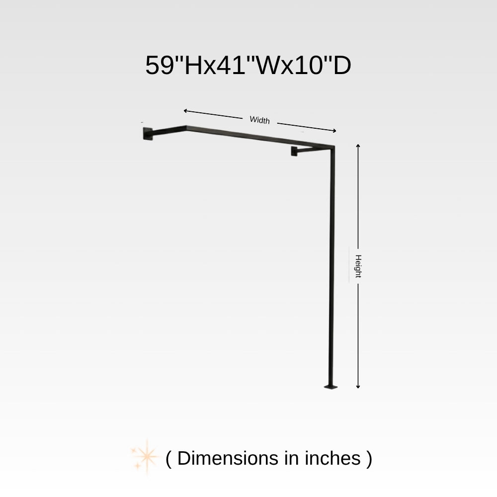 Dimension chart for wall mounted clothing rack showing 59 inch height, 41 inch width, and 10 inch depth.