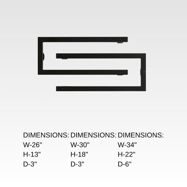 Dimension chart for wall mounted swivel towel rack showing 26 inch, 30 inch, and 34 inch size options.