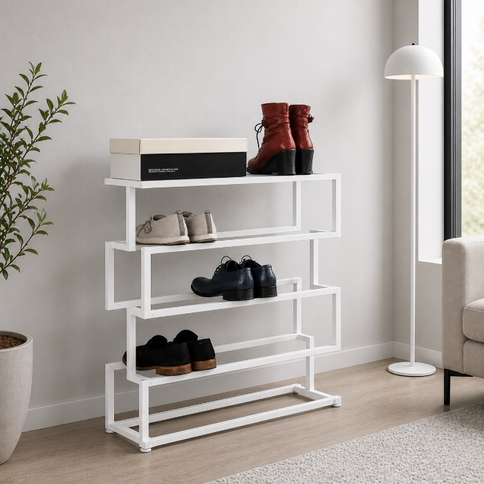 Modern 4-Tier Metal Shoe Rack – Minimalist Entryway Shoe Organizer