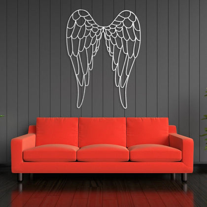 White Angel Wings Metal Wall Art in a living room