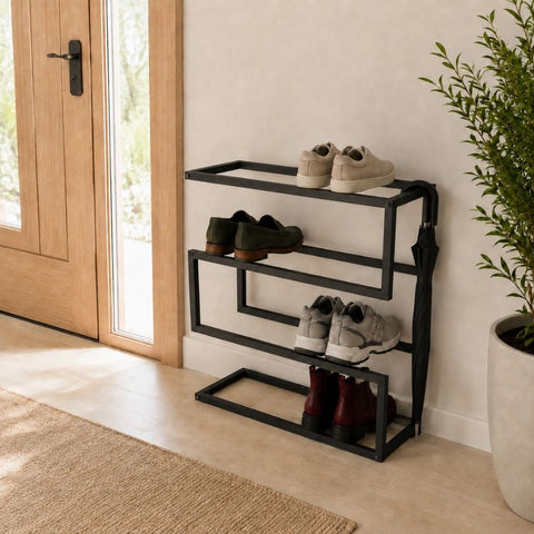 Modern 4-Tier Metal Shoe Rack – Minimalist Entryway Shoe Organizer