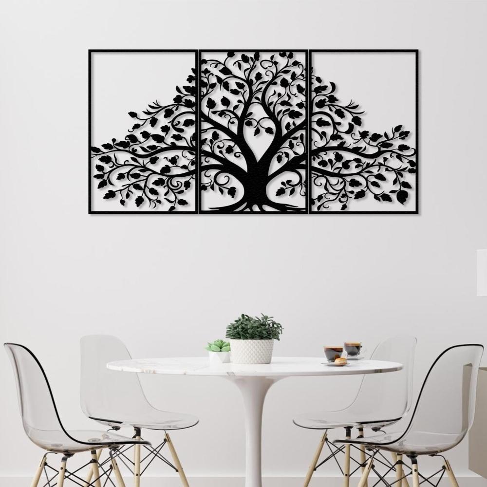 Black Tree of Life 3-Piece Metal Wall Art in a dining room
