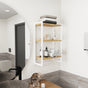 Black 3-shelf bath towel holder with open storage for folded towels.