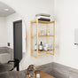 Three shelf bathroom organizer for towels, blankets, and decorative accessories.