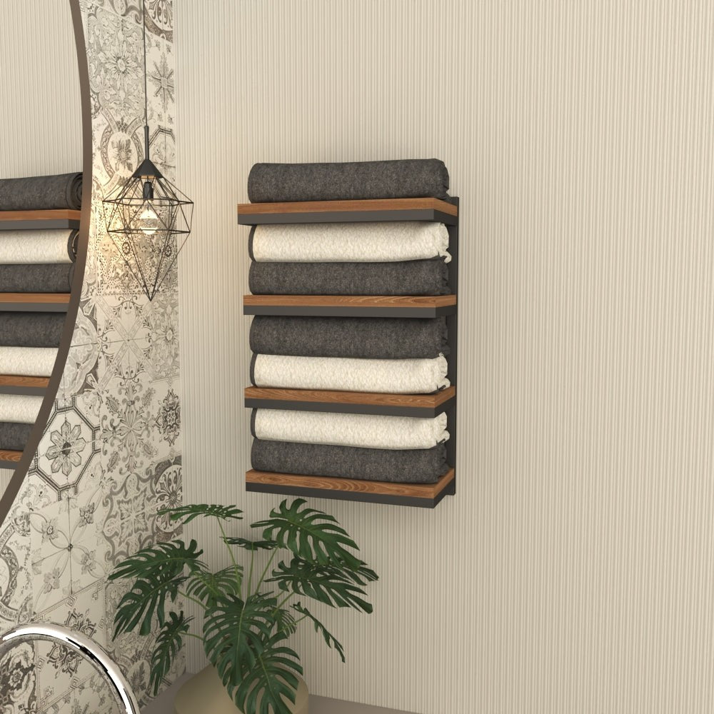 4 Tier Towel Stacker mounted in a modern bathroom setting.