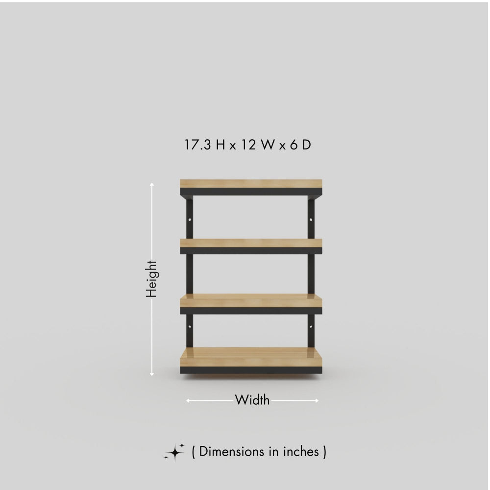 A diagram showing the dimensions of a 4-tier towel stacker, measuring 17.3 inches in height, 12 inches in width, and 6 inches in depth.. This diagram is labelled in inches; centimetre values are shown beside the image.