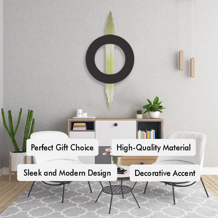 Close-up of Black and Gold Geometric Metal Wall Art details
