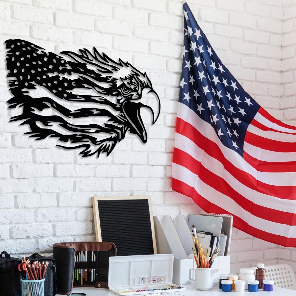 American Bald Eagle US Flag Metal Wall Art