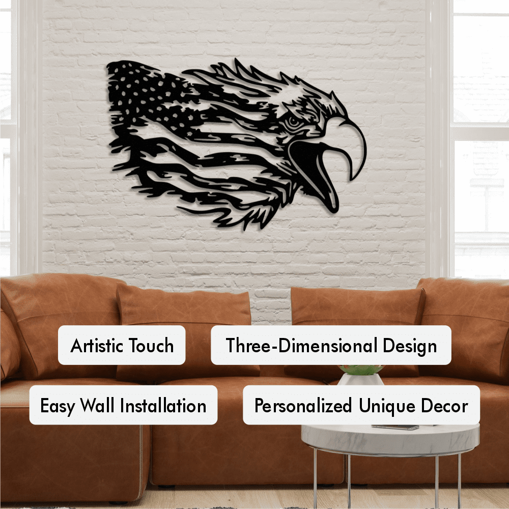American Bald Eagle US Flag Metal Wall Art