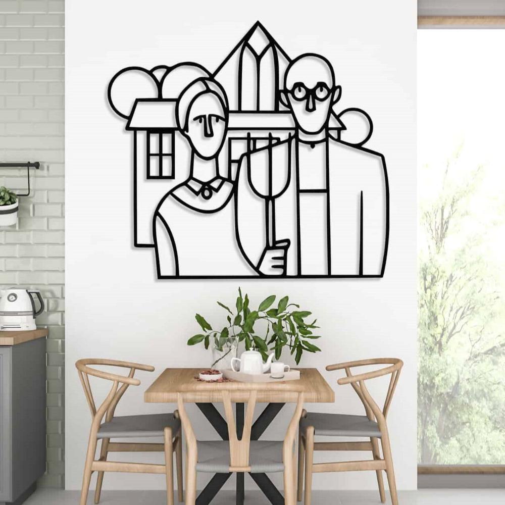 American Gothic Metal Wall Art in a kitchen