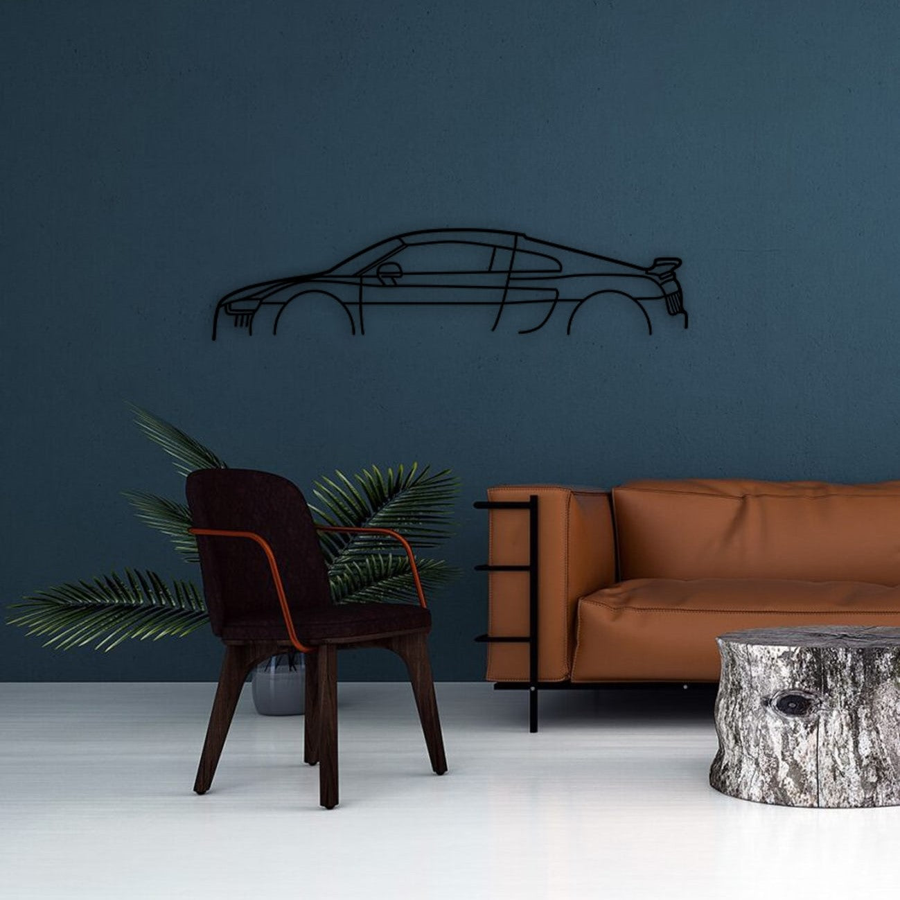 Audi R8 Car Silhouette Metal Wall Art in a living room