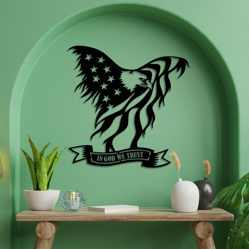 Black Bald Eagle In God We Trust Metal Wall Art