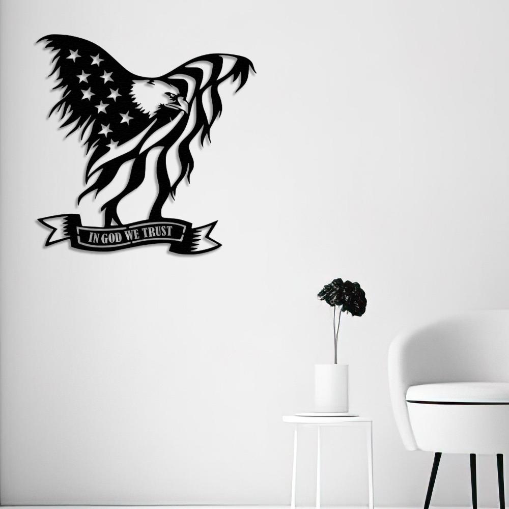 Black Bald Eagle In God We Trust Metal Wall Art