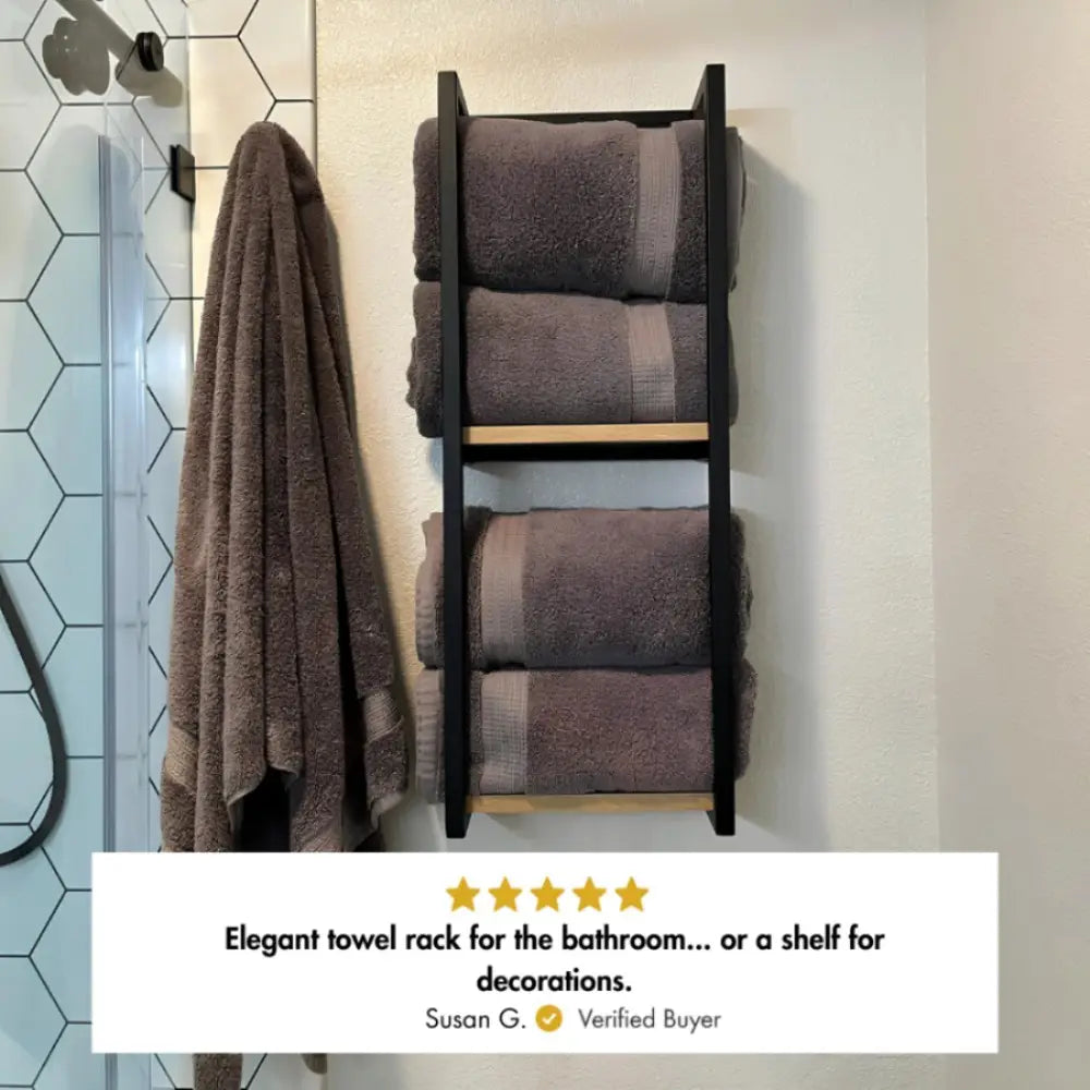 2-Tier Bathroom Shelf, Towel Storage for Bathroom mounted in a modern bathroom setting.