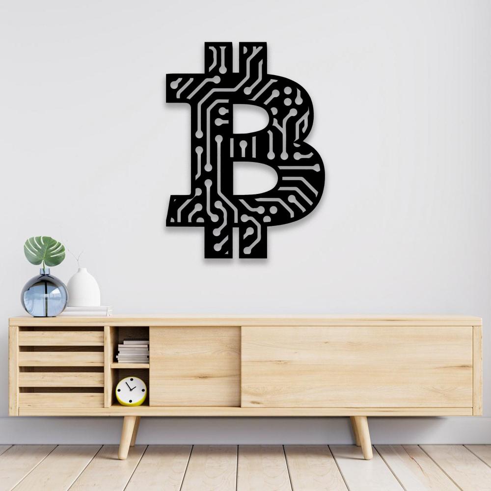 Black Bitcoin Crypto Coin Metal Wall Art