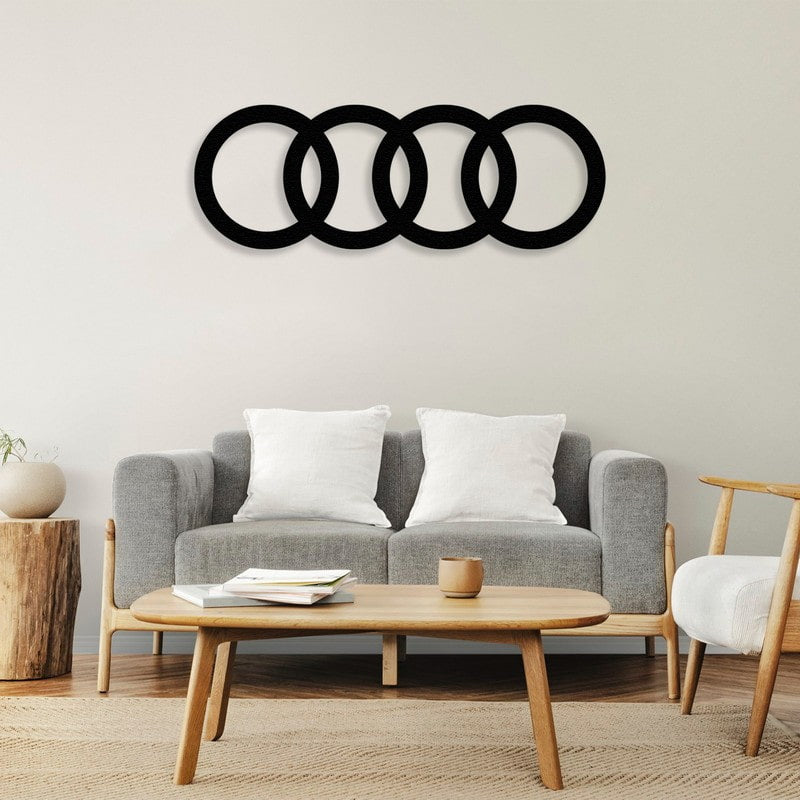 Audi Logo Custom Car Metal Wall Art in Black Powder-Coated Steel