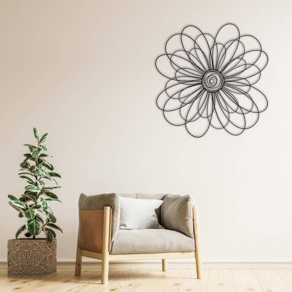 Black Daisy Flower Metal Wall Art in a living room