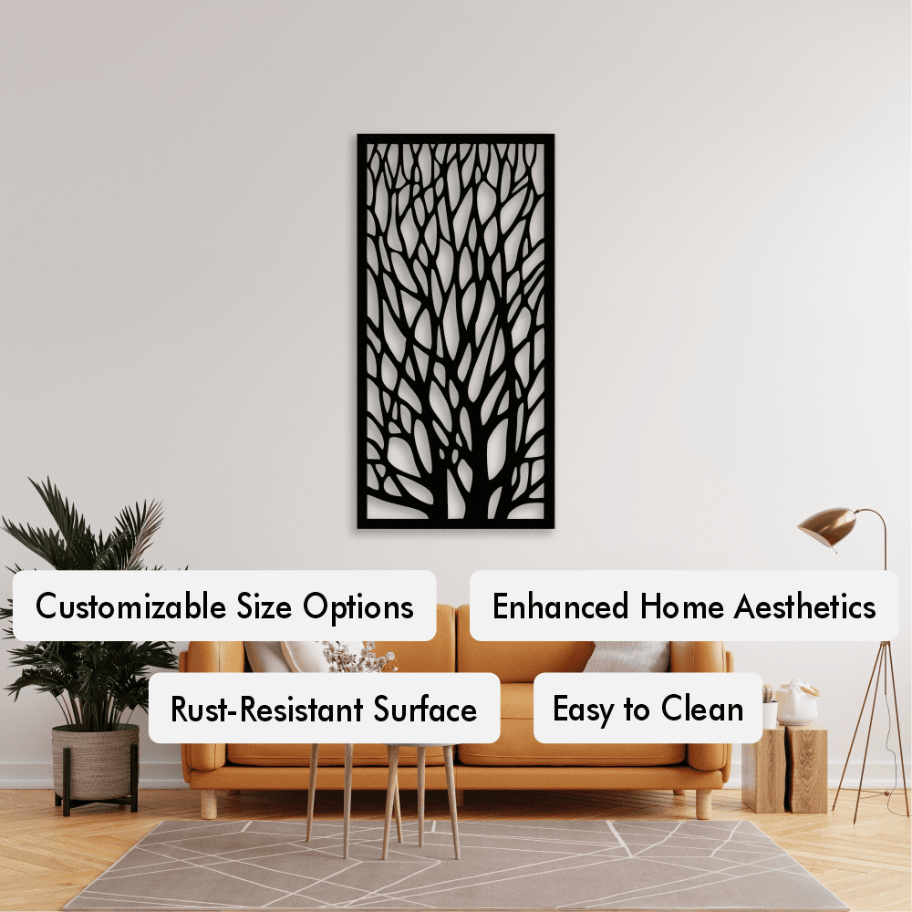 Black Branching Tree Metal Wall Art in a living room