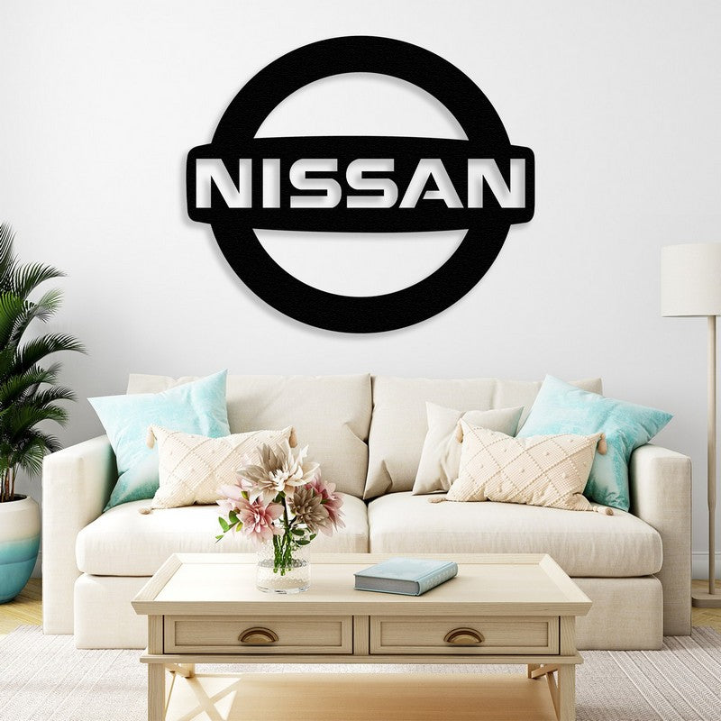 Nissan Logo Custom Car Metal Wall Art in Black Powder-Coated Steel