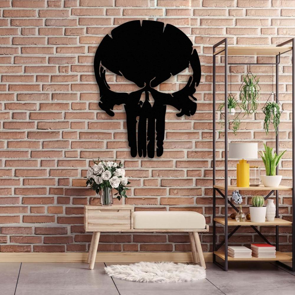 Black Punisher Skull Metal Wall Art