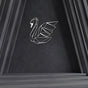 A white geometric swan metal wall art placed on a dramatic dark background with subtle light accents.
