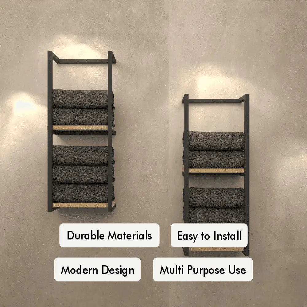 2-Tier Bathroom Shelf, Towel Storage for Bathroom mounted in a modern bathroom setting.