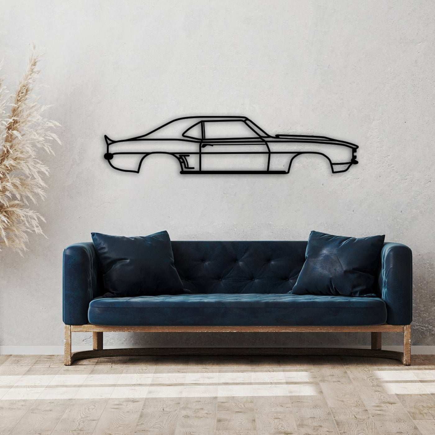 camaro 1969 car silhouette blue sofa