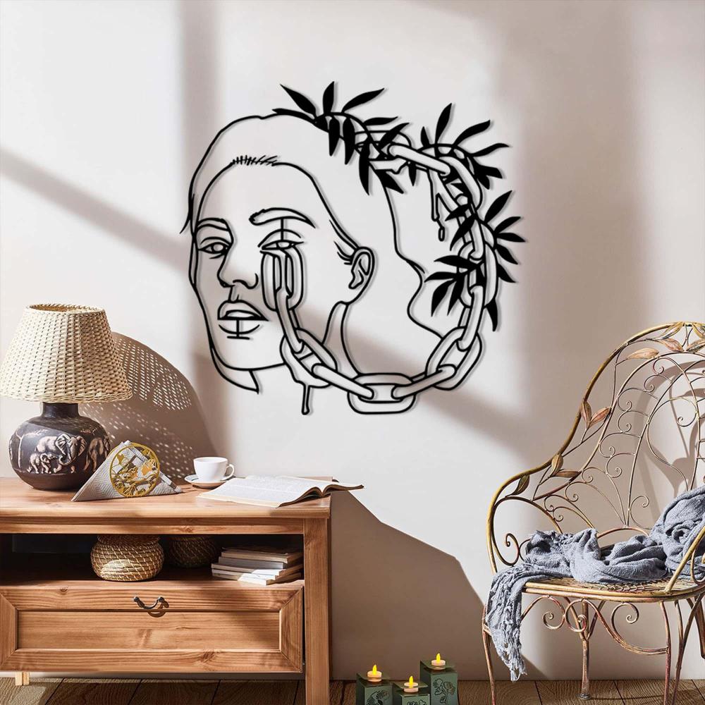 Black Chain Head Lady Metal Wall Art