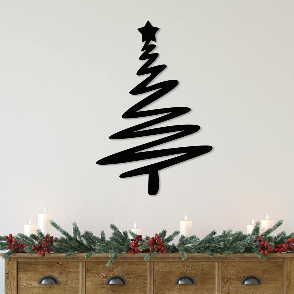 Black Christmas Tree with Star Metal Wall Art
