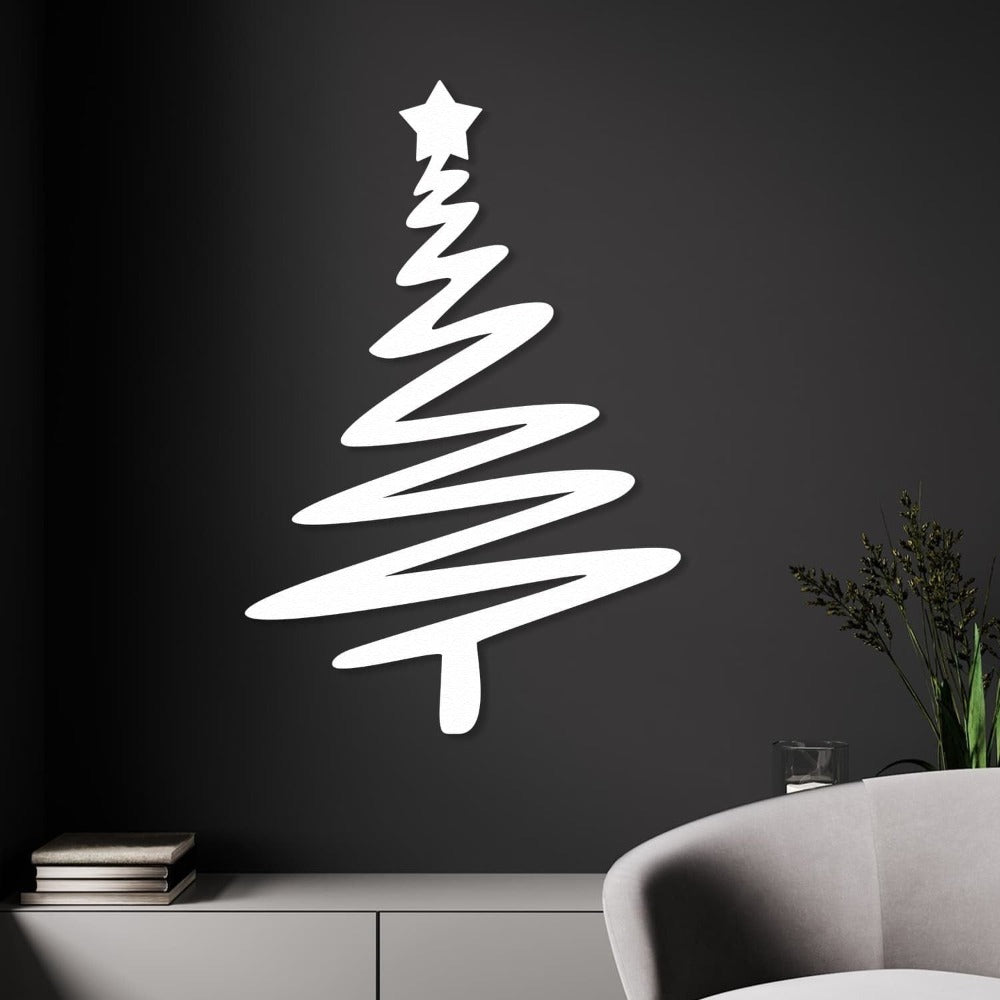 White Christmas Tree with Star Metal Wall Art