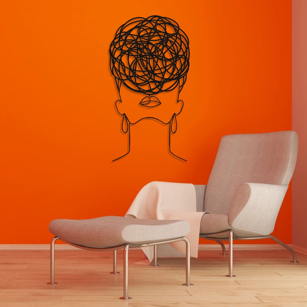 Black Overthinking Woman Metal Wall Art