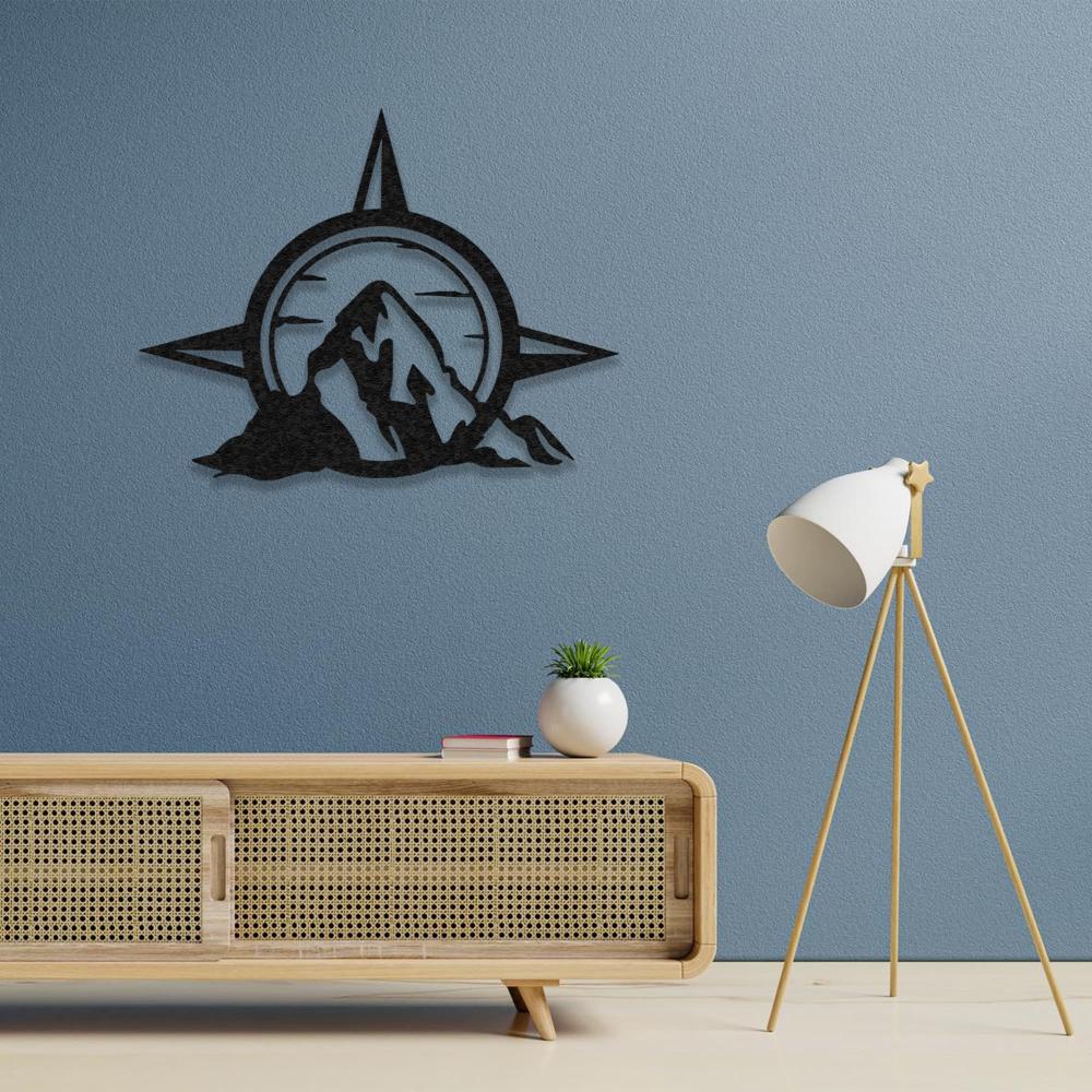 Compass and Mountain Metal Wall Art