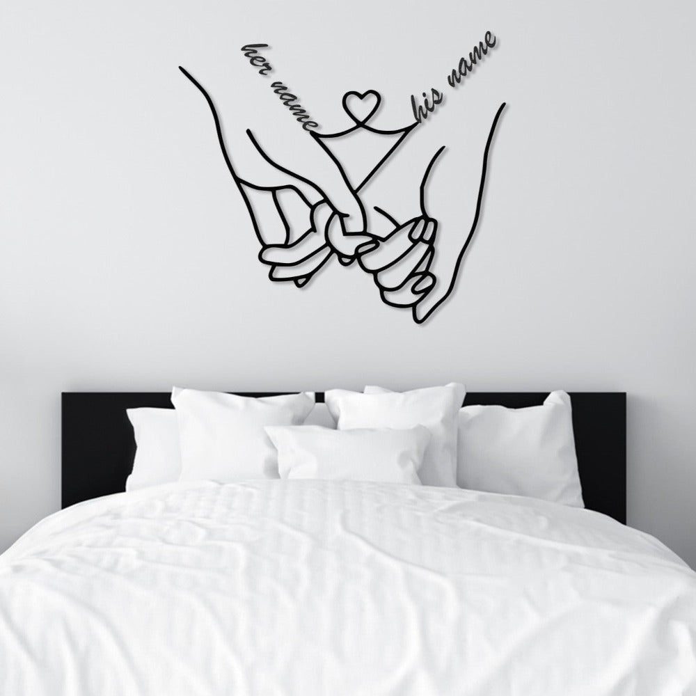Custom Couple Love Hands Metal Wall Art with placeholder names
